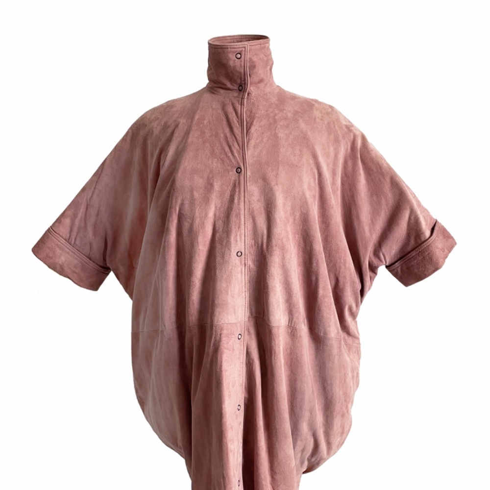Fendi Jacket Batwing Sleeve Long Cocoon Duster Rose Pink Suede Leather Rare - Picture 12 of 17